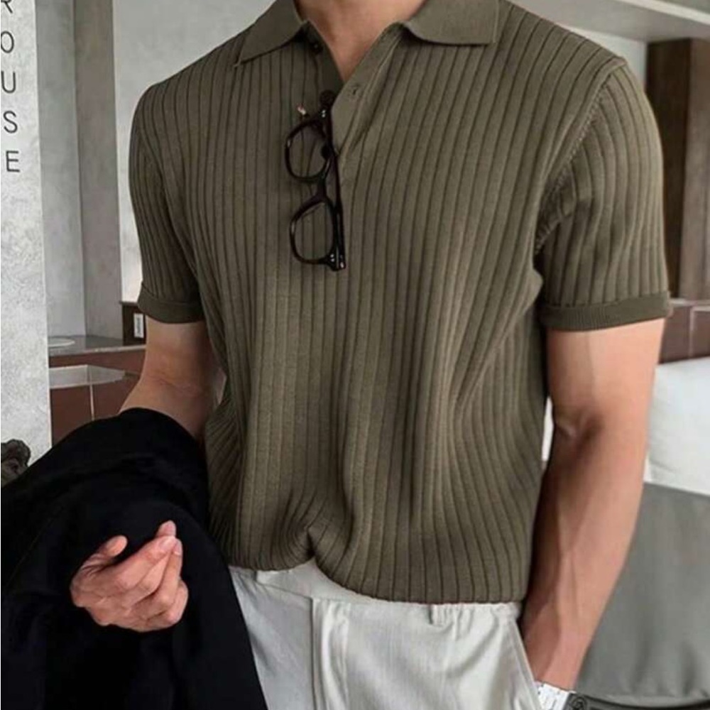 Hypemode Men's Ribbed Short Sleeve Polo Shirt